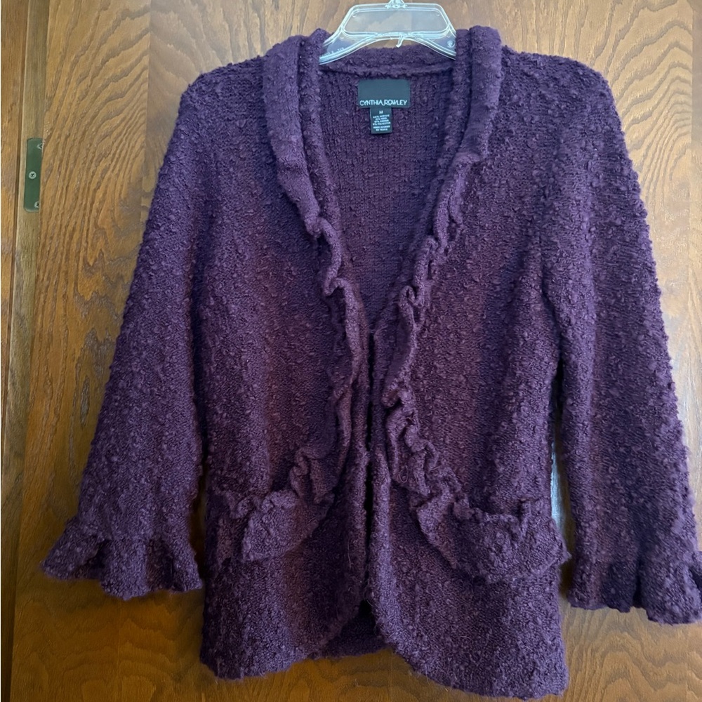Cynthia Rowley Women's Dark Purple Ruffle Cardigan